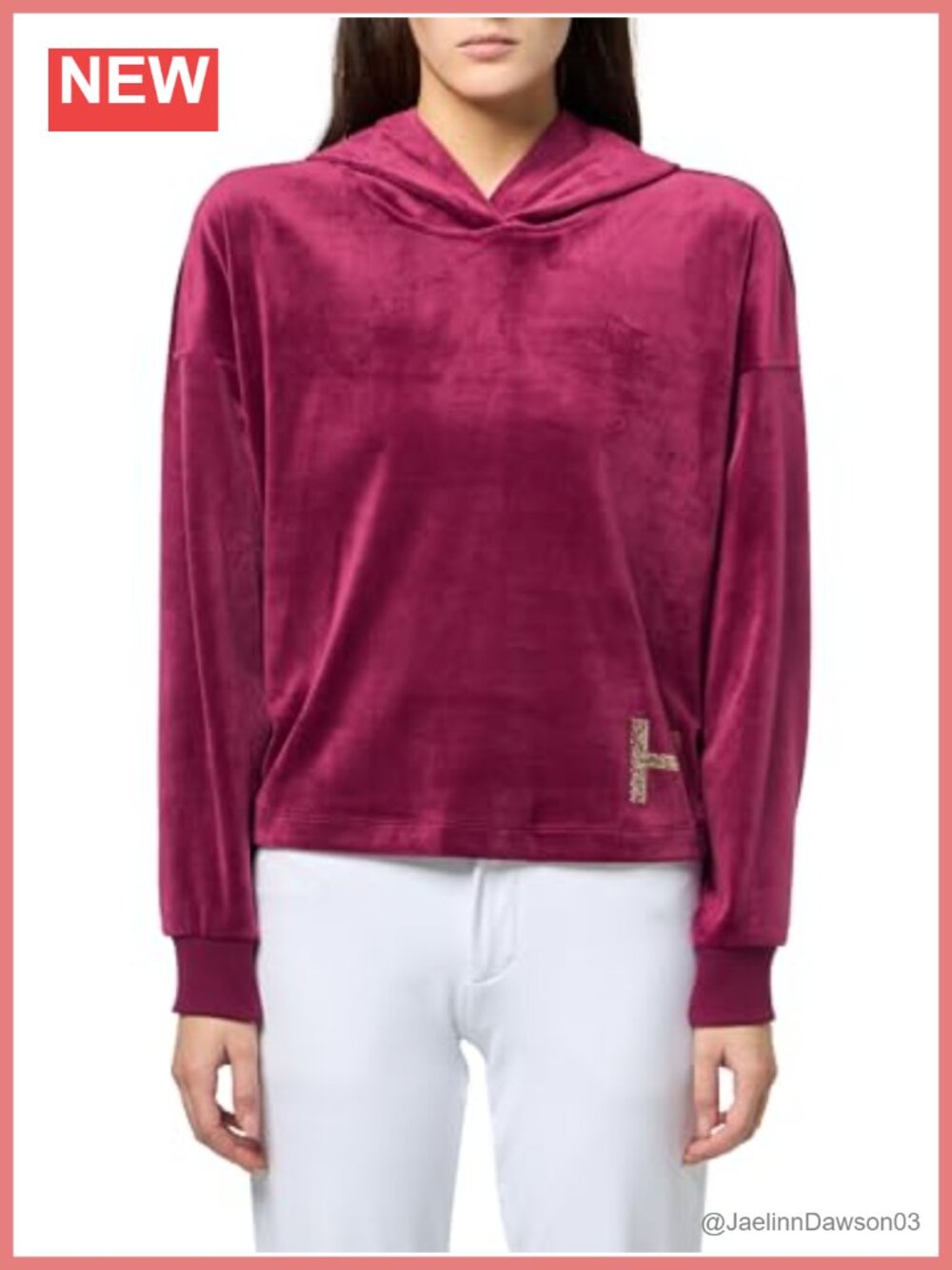Embellished Velour Hooded Sweatshirt Pullover Long Sleeve